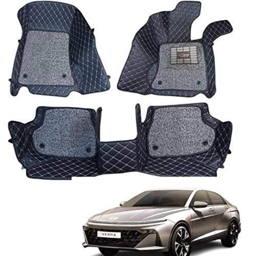 7D Luxury Custom Fitted Car Mat for Hyundai Verna New (2023)| Made of Faux Leather | Anti-Skid | 7-Layer Protection | Car Accessories | Car Accessories Interior (Black)